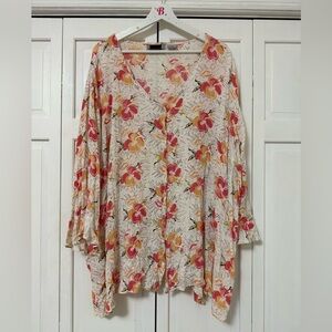 Maggie Barnes Button Down Floral Blouse Shark Bite Hem Dainty Cottagecore 32W